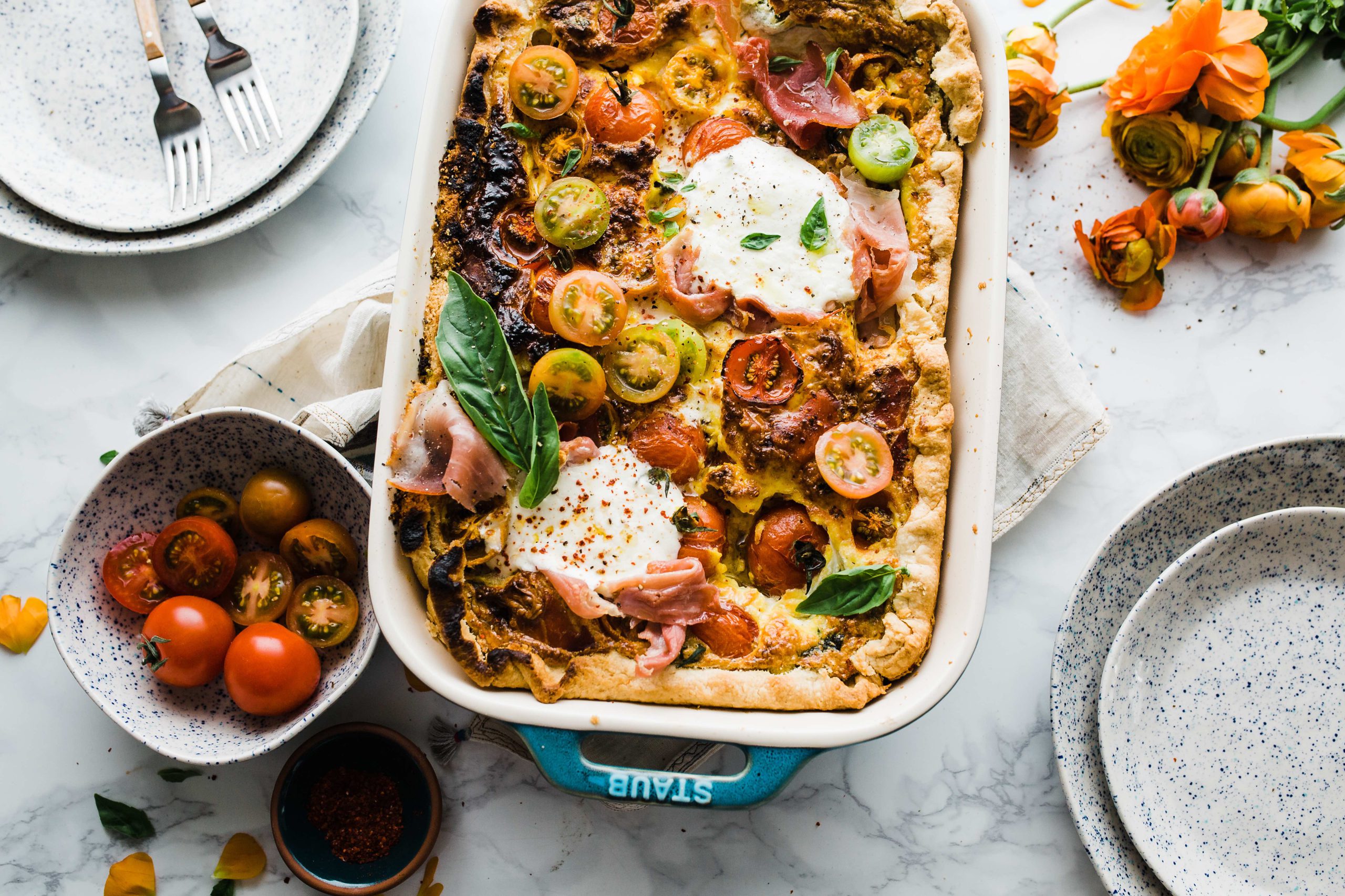 Burrata, Prosciutto & Basil Slab Quiche