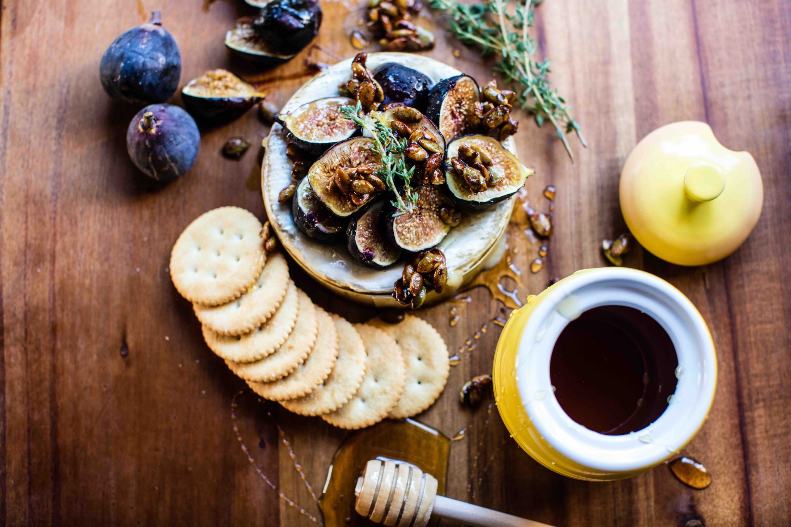 Fig Baked Brie with Butter Toasted Pumpkin Seeds Recipe