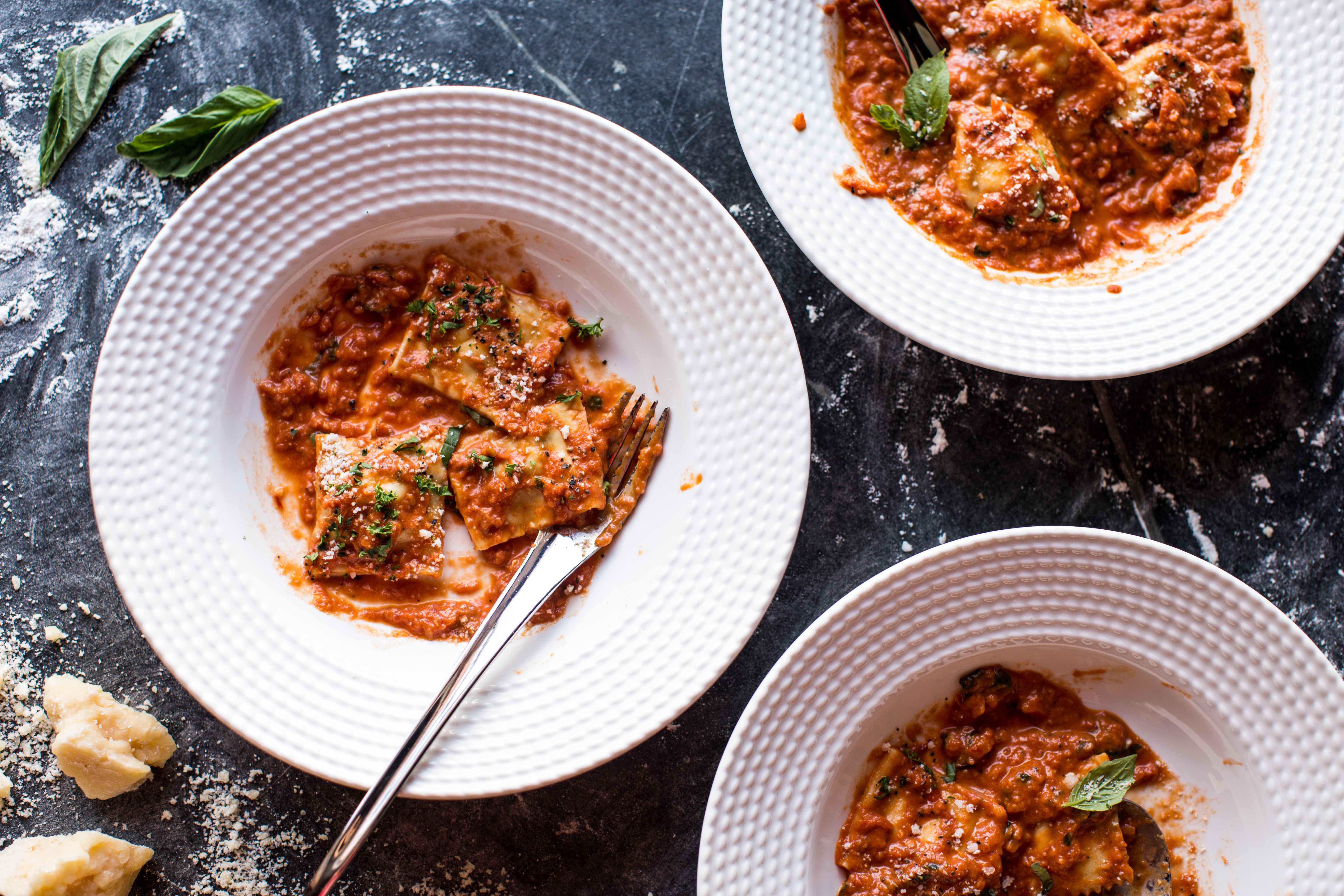 Brown Butter Lobster Ravioli with Tomato Cream Sauce