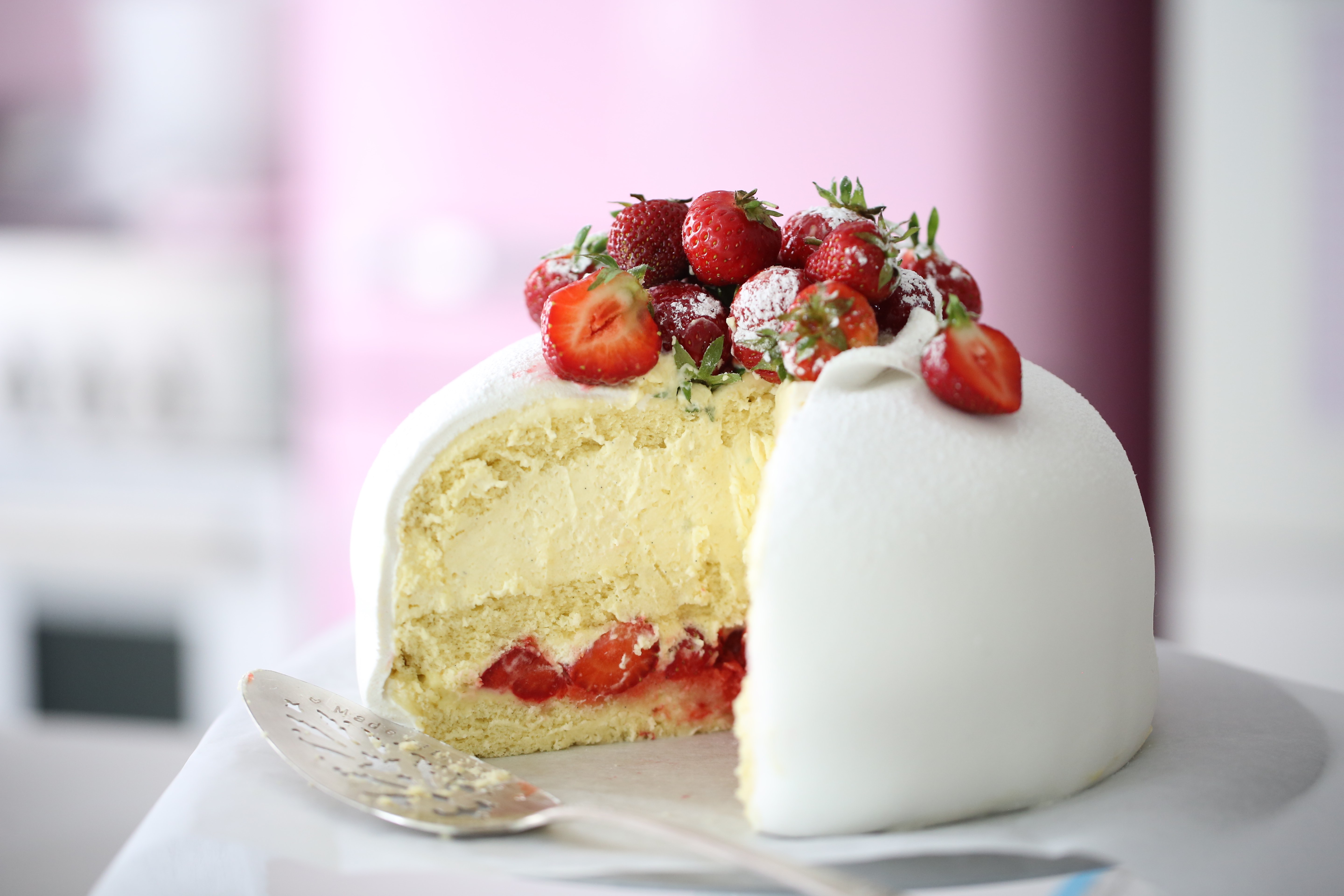 A White Strawberry Swedish Princess Cake