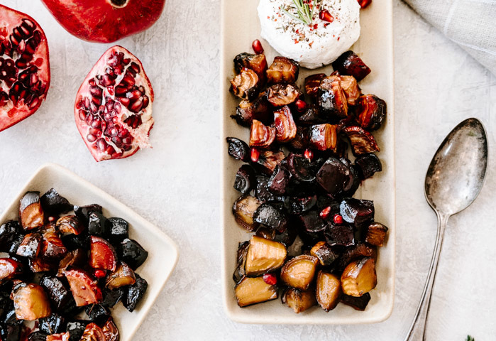 Easy Maple & Pomegranate Glazed Roasted Beets with Goat Cheese