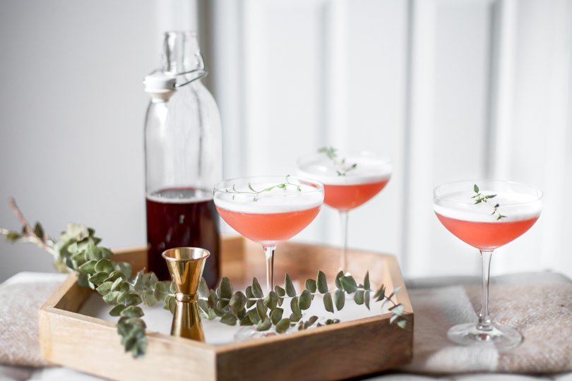 Pink Lady Cocktails with Homemade Grenadine