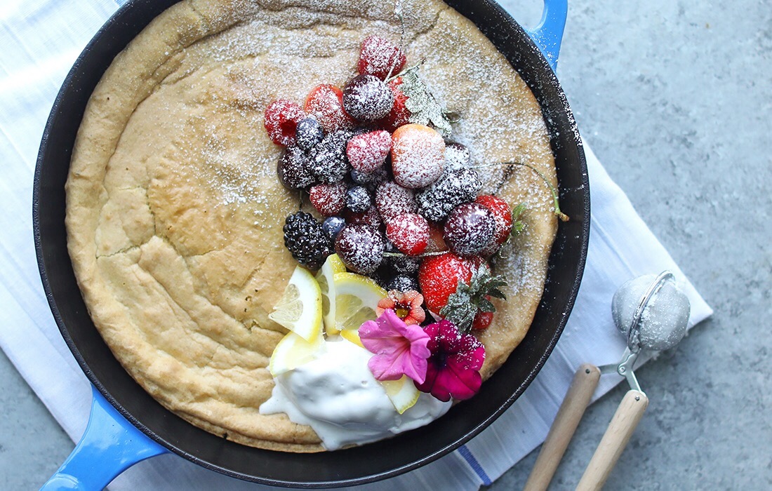 Paleo Dutch Baby Pancakes with Fresh Berries & Whipped Coconut Cream