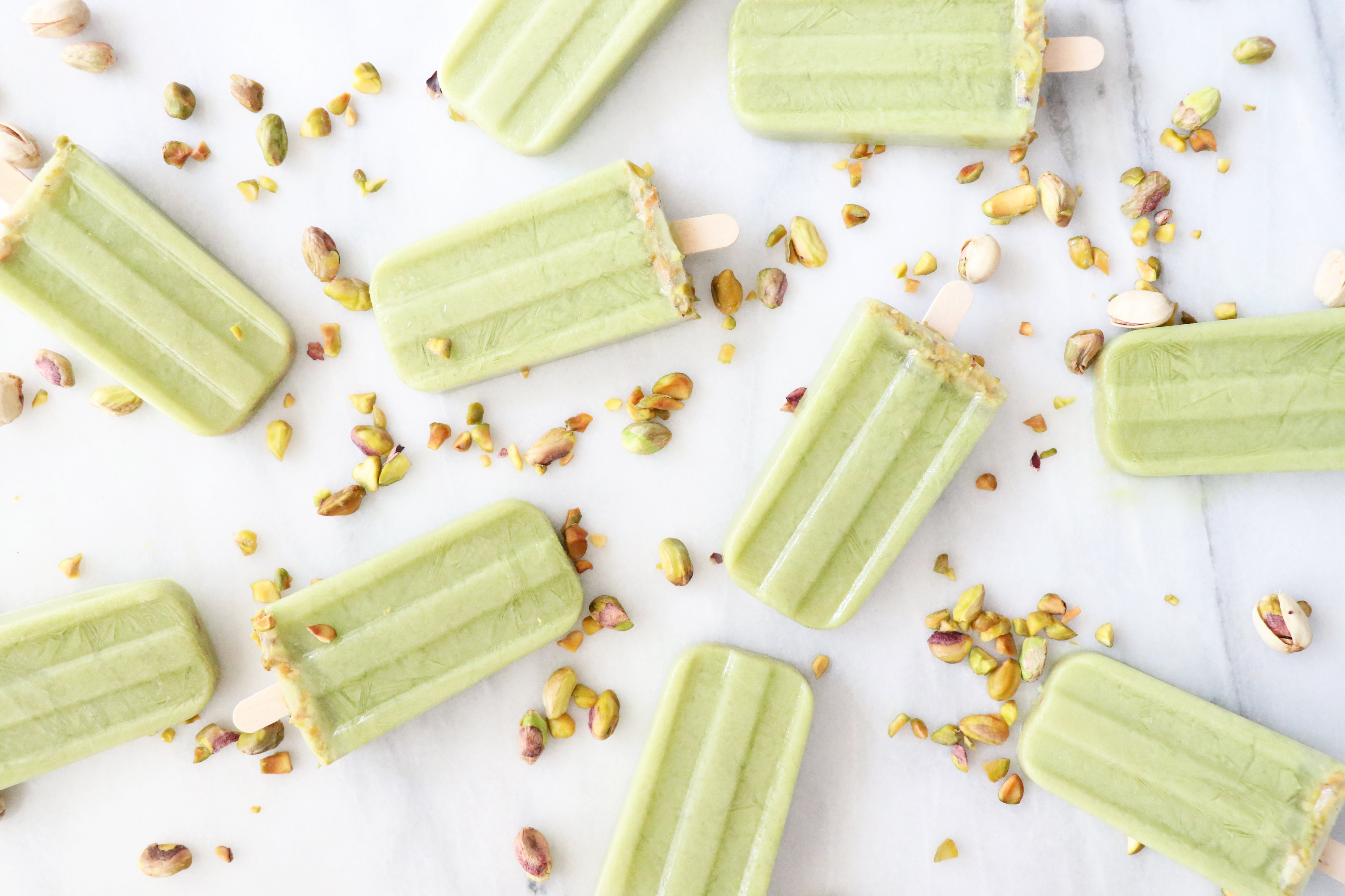 No Sugar Added Matcha Coconut Pistachio Popsicles