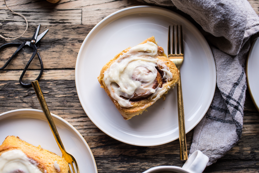 ​Pumpkin Cinnamon Rolls with Vanilla Spice Cream Cheese Frosting