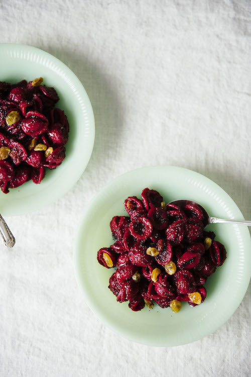 Beet-Dressed Pasta with Golden Raisins and Poppy Seeds