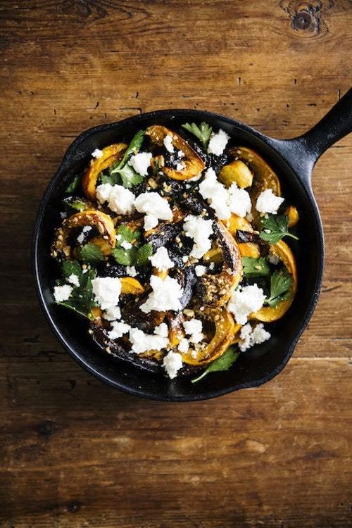 Delicata Squash with Dukkah, Ricotta, and Dried Cherries