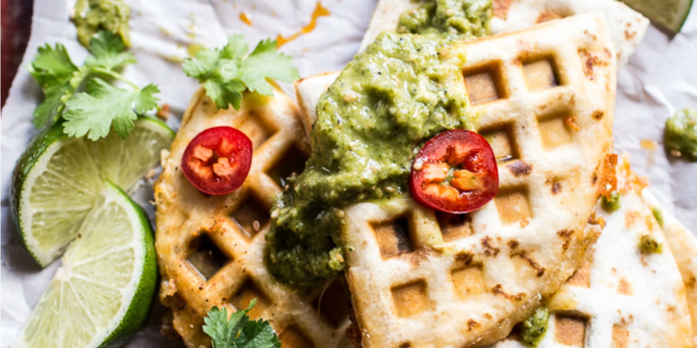 Spicy Pork Al Pastor Quesadilla with Roasted Tomatillo Salsa Verde