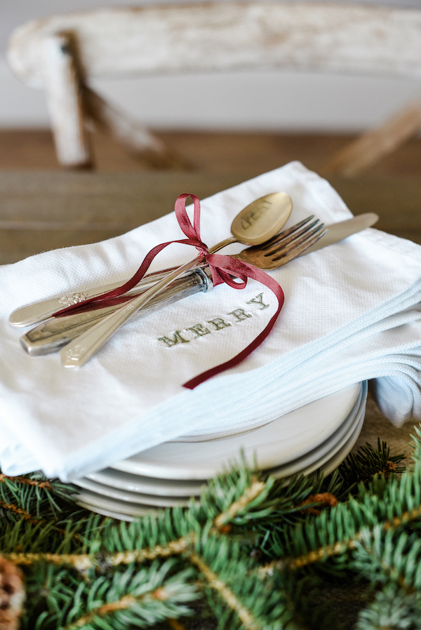 Christmas white embroidered napkins, holiday table decor, cloth dinner  napkins