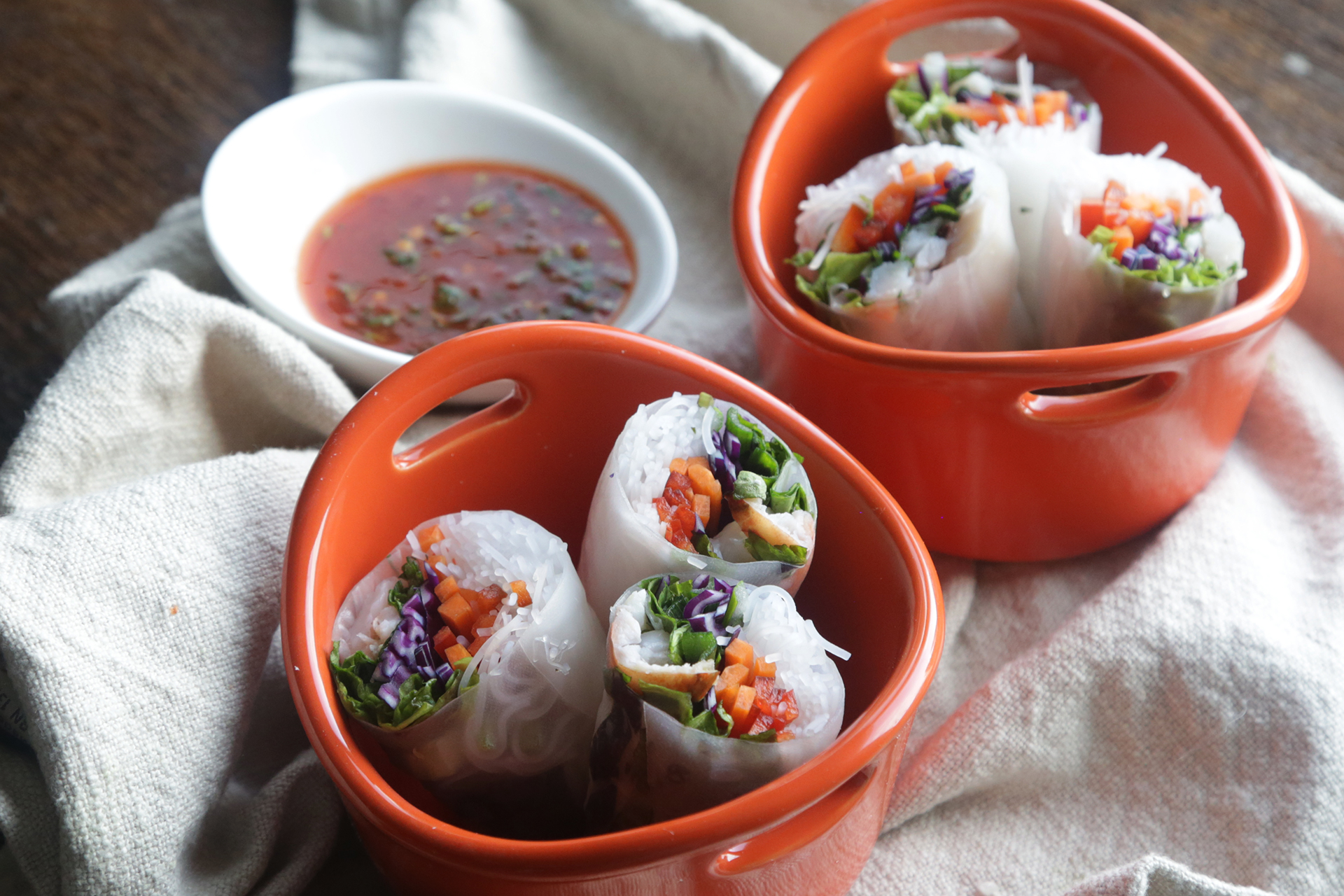 Lobster Spring Rolls with Spicy Dipping Sauce