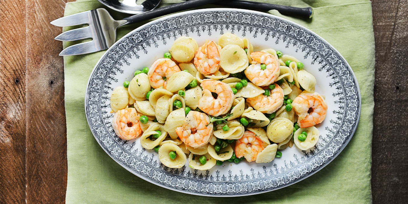 Spring Orecchiette with Shrimp & Peas