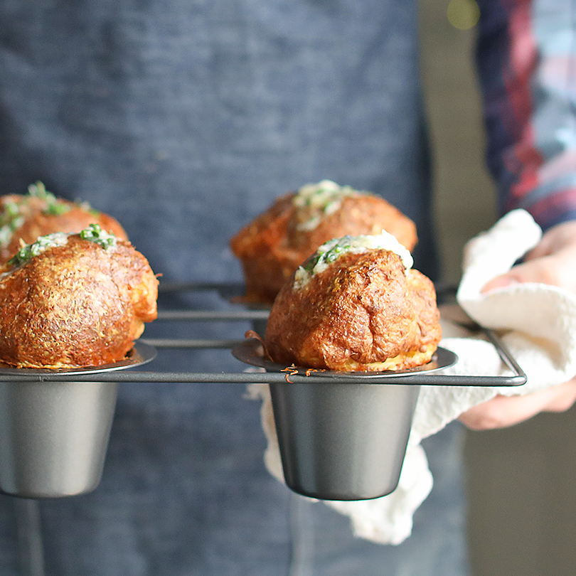 Gruyère Cheese Popovers with Garlic & Herb Butter