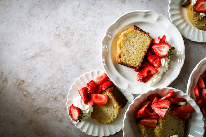 Classic Pound Cake with Fresh Summer Strawberries and Homemade Whipped Cream