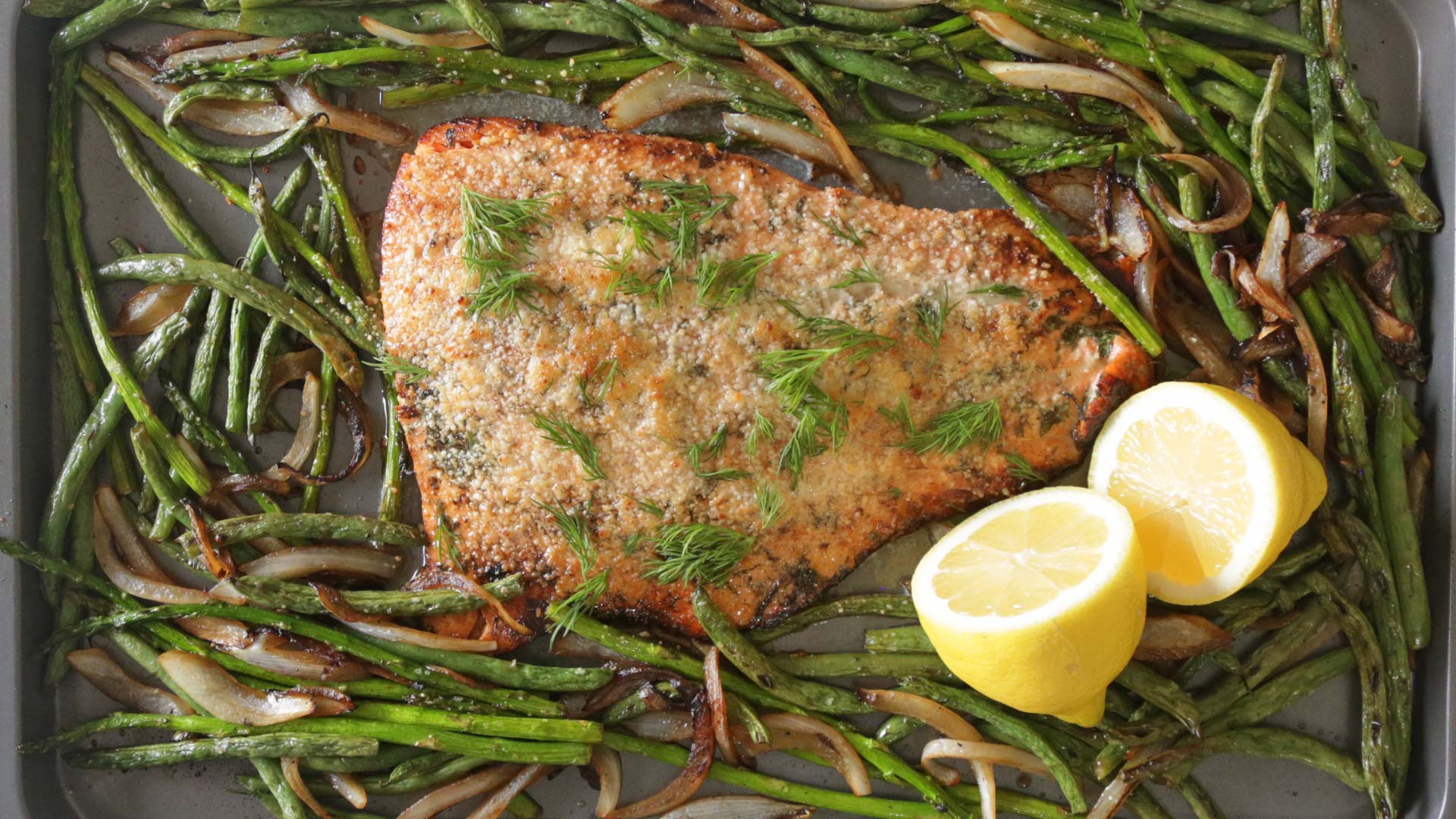 Parmesan Crusted Salmon with Lemon and Veggies