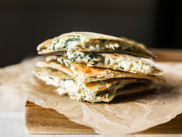 Spinach, Chile, and Green Onion Chicken Quesadillas