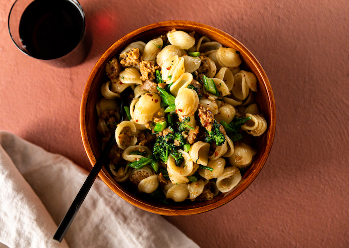 Orecchiette with Vegan Sausage and Broccolini