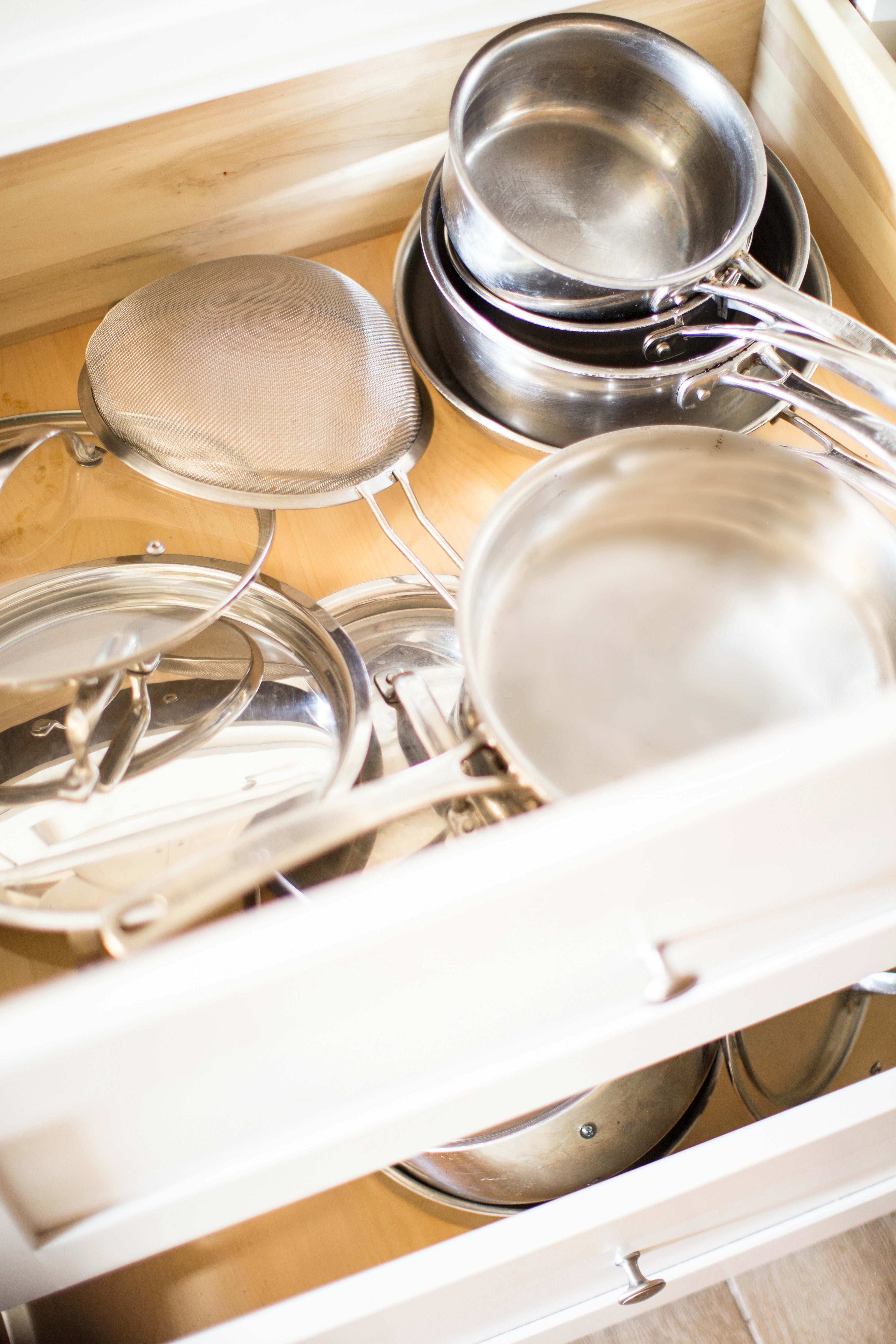 Deep Drawer Organizer for Stainless Steel Drawers With Pots and