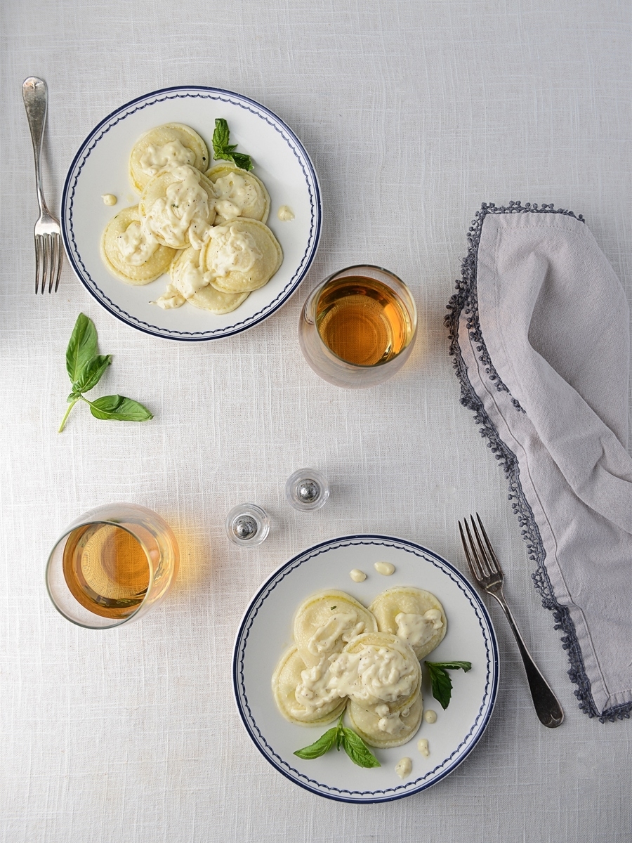 Basil Ravioli Recipe with Creamy Shallot Sauce