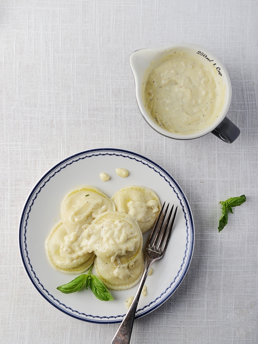 Basil Ravioli Recipe with Creamy Shallot Sauce